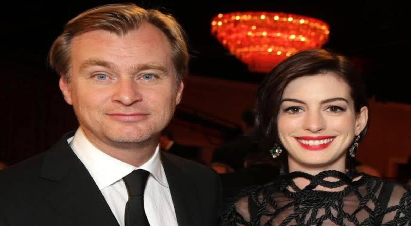 Anne Hathaway Christopher Nolan on the set of The Odyssey.