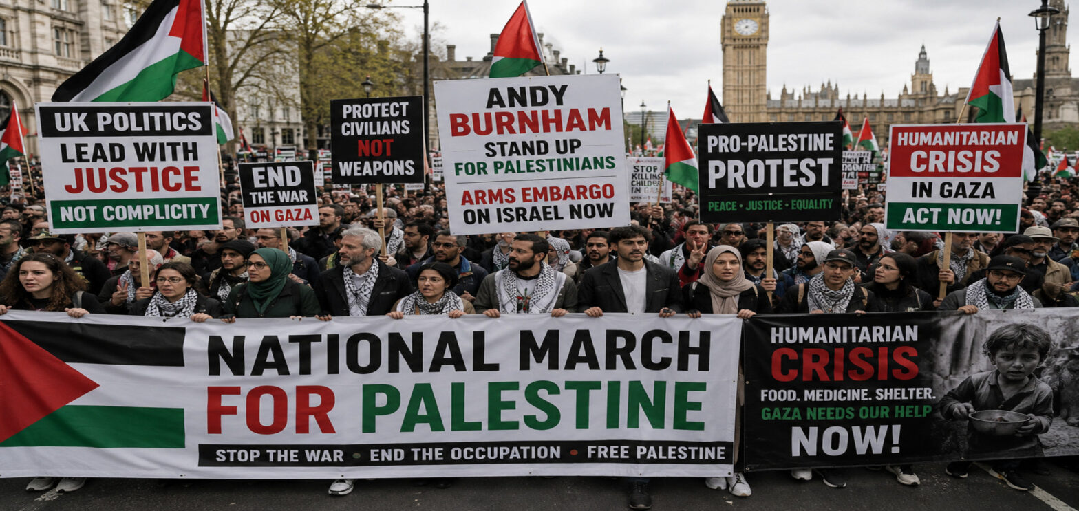 Thousands attend London Pro-Palestine march carrying Palestinian flags during central London demonstration