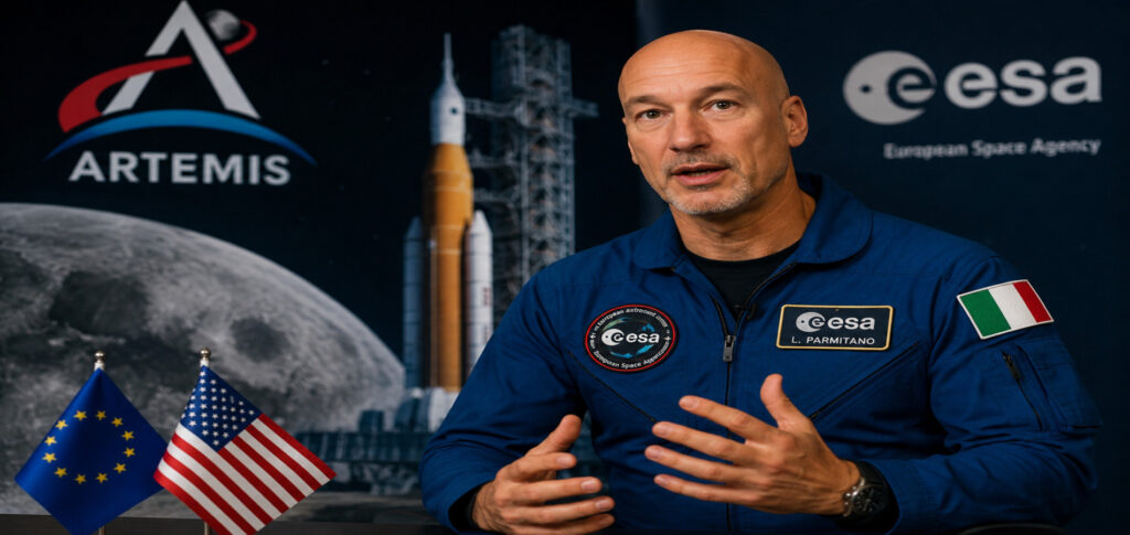 Europe Moon race - ESA astronaut Luca Parmitano discussing Europe's partnership with the US for future Moon missions