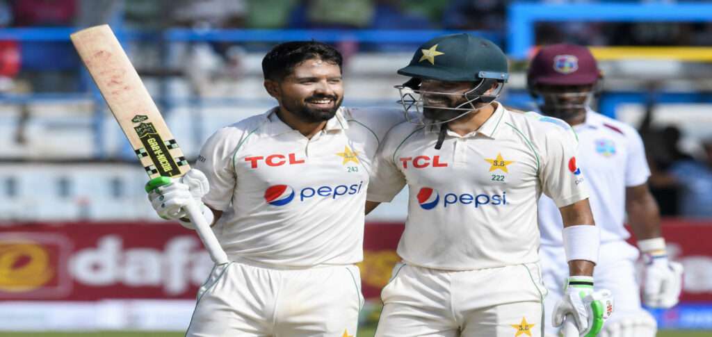 Pakistan beat West Indies as Abdullah Shafique and Babar Azam celebrate the series-levelling Test victory