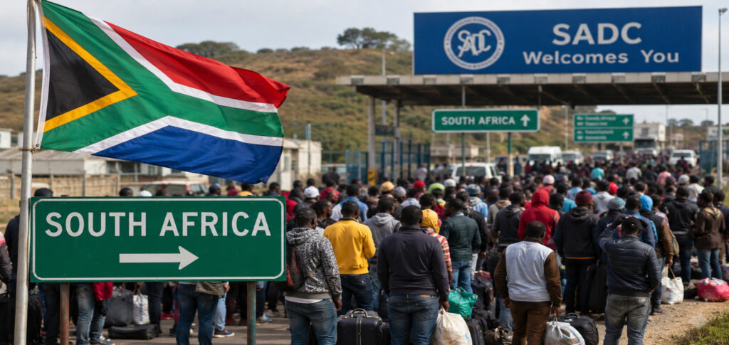 People gather during an anti-immigration protest in South Africa as officials push for Africa-wide migration talks amid growing regional tensions.